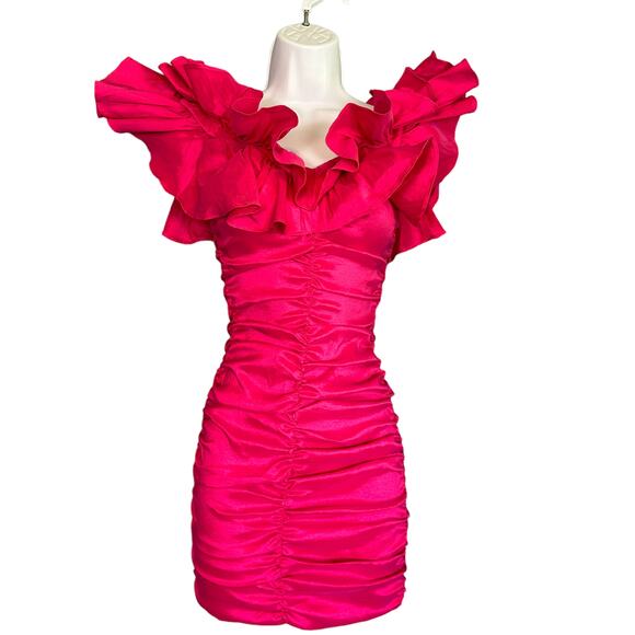 Lovers + Friends Pink Ruched Mini Dress XXS Bodycon Off Shoulder Party $168 NEW - Picture 4 of 8